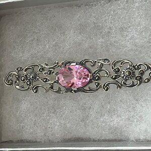 Pink stone & Marcasite 925 Sterling Silver Vintage brooch